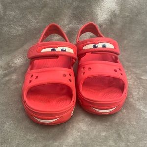 🐊 RARE Crocs Crocband II Lightning McQueen Kids Size C13 Red Slip On Sandals